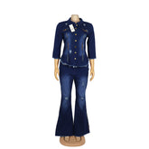 Women's Jeans Set Stretch Fabric Flared Cotton Printed Jeans  - Acapparelstore
